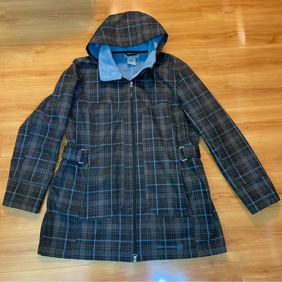 Free Country Black, Grey and Blue Plaid pattern Waterproof Rain Jacket size XL - Picture 10 of 16